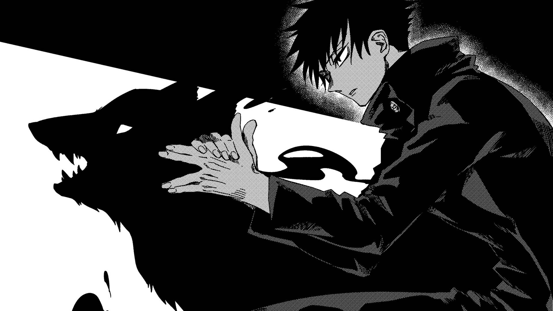 Fondo de pantalla de Jujutsu Kaisen de Fushiguro usando su técnica maldita Perro Divino.