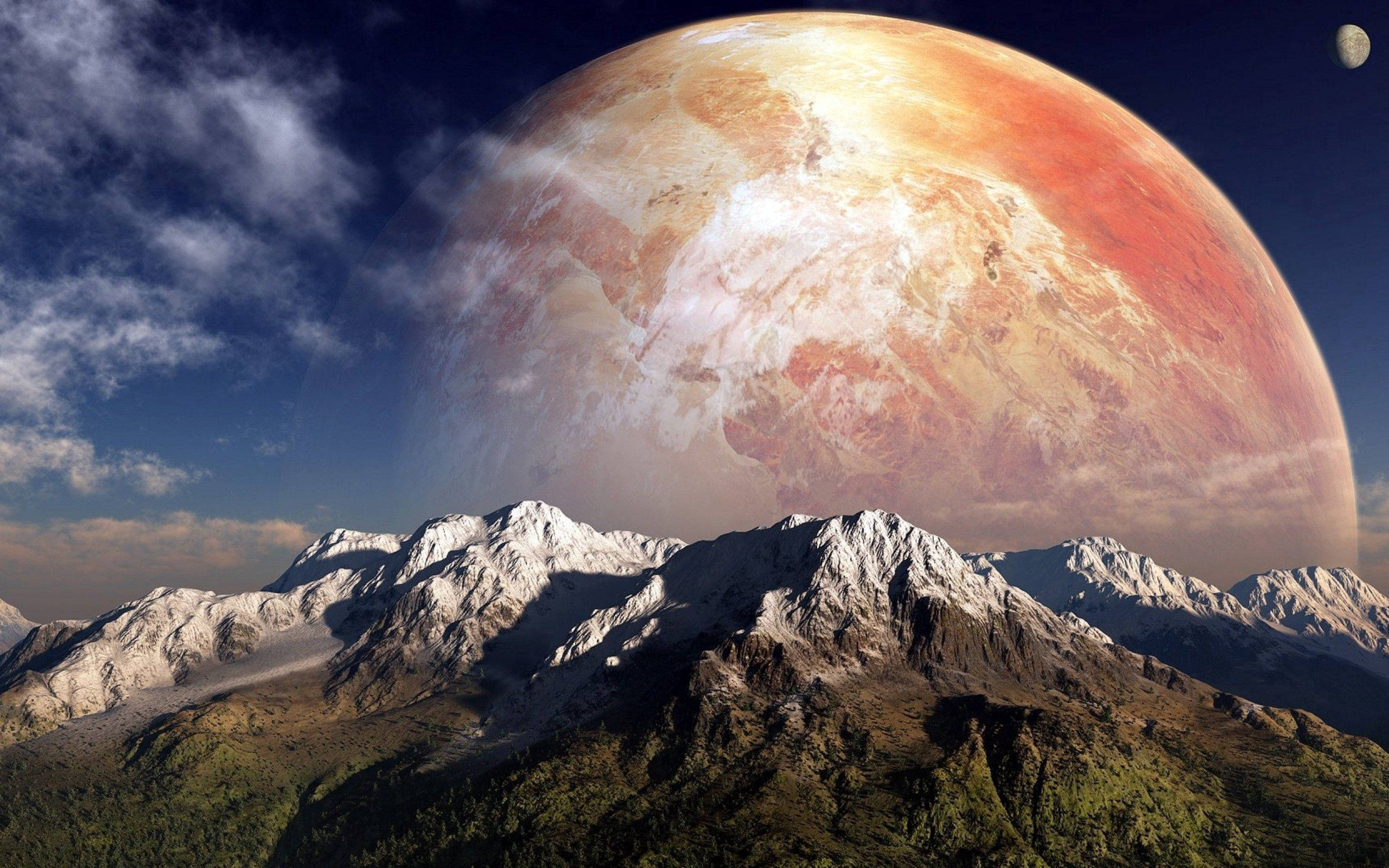 El sereno paisaje alpino de luna y montañas Fondos de pantalla