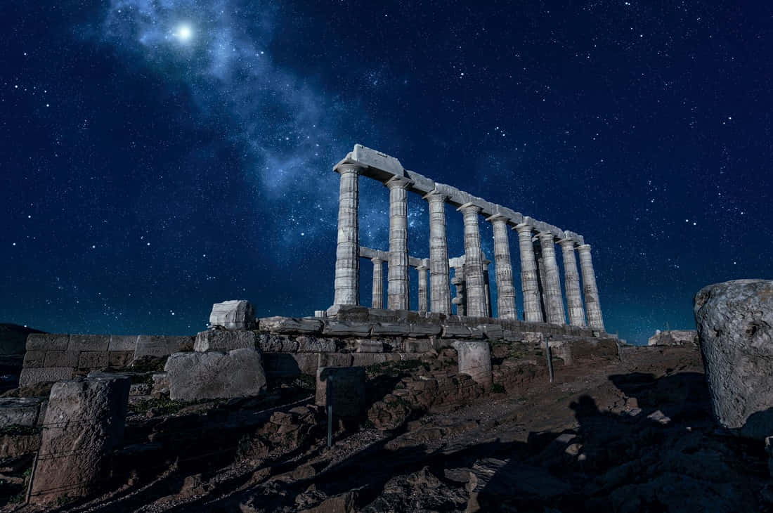 El Templo de Poseidón de Noche Fondos de pantalla