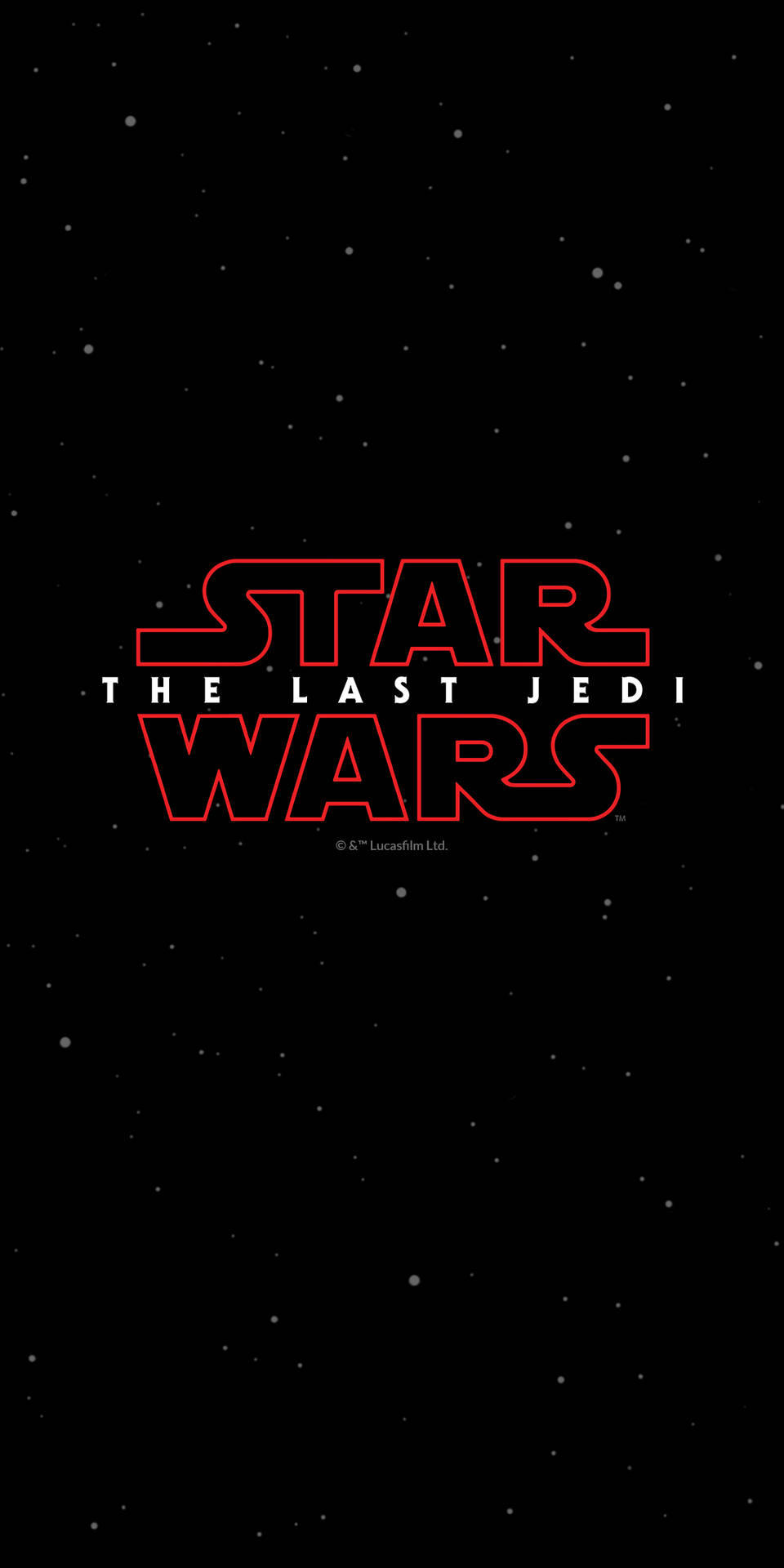 Título de Star Wars: Los Últimos Jedi con letras rojas sobre fondo negro estrellado
