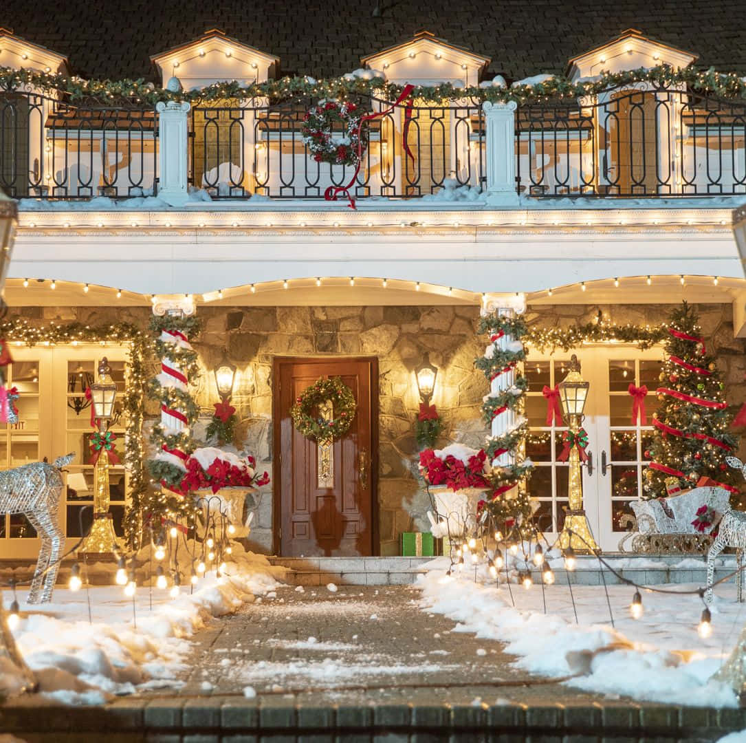 Elegante casa festiva fondo de Teams de Navidad Fondos de pantalla