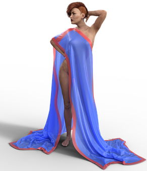 Elegante pelirroja en vestido azul transparente Fondos de pantalla