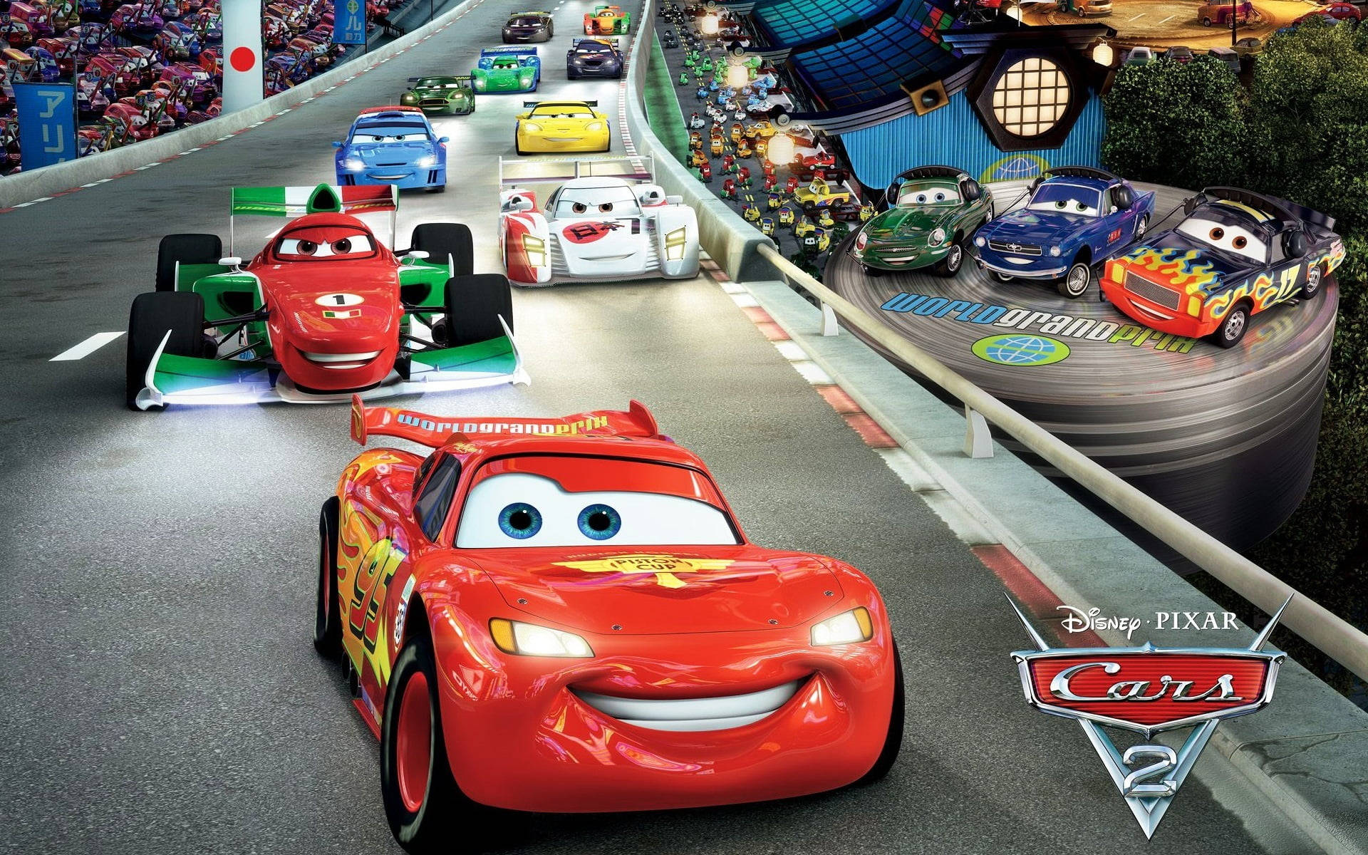 Emocionante alineación de corredores en el Gran Premio Mundial de Cars 2 Fondos de pantalla