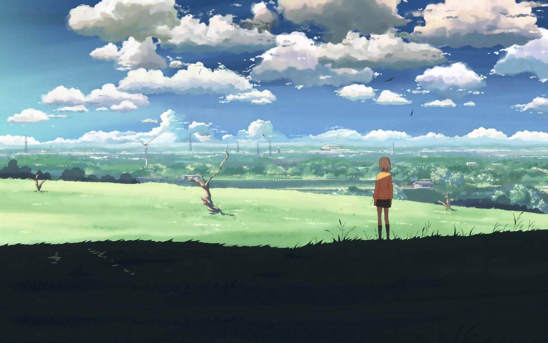 Encantador paisaje animé de un vasto campo abierto Fondos de pantalla