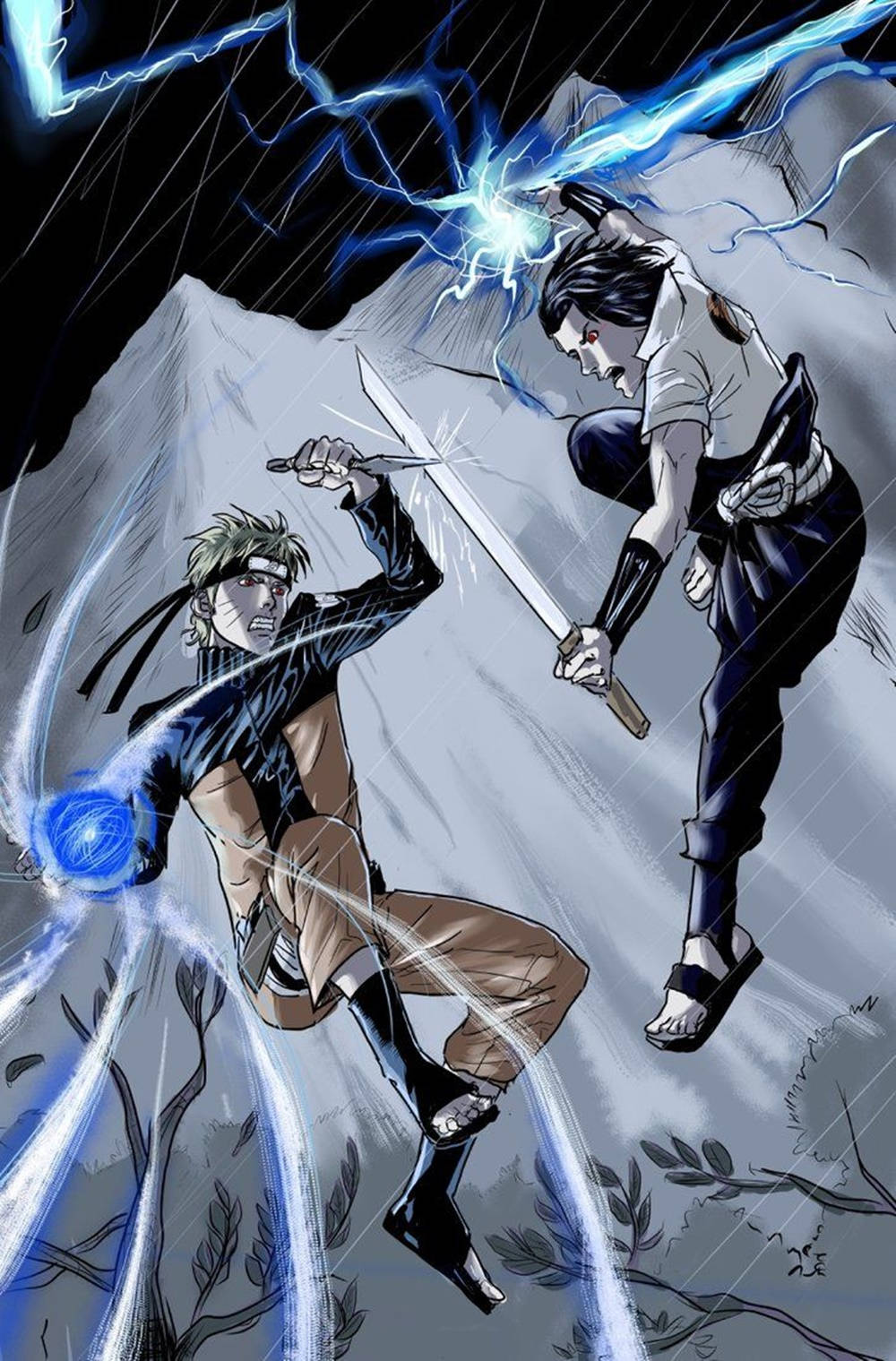 Enfrentamiento Intenso - Sasuke vs Naruto Fondo para iPhone Fondos de pantalla