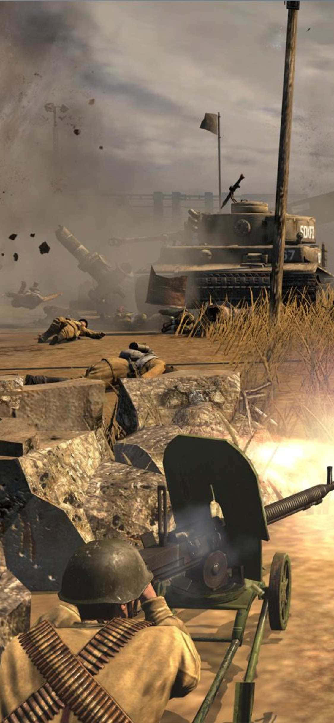 Escena de batalla épica de Company of Heroes 2 en iPhone XS Fondos de pantalla