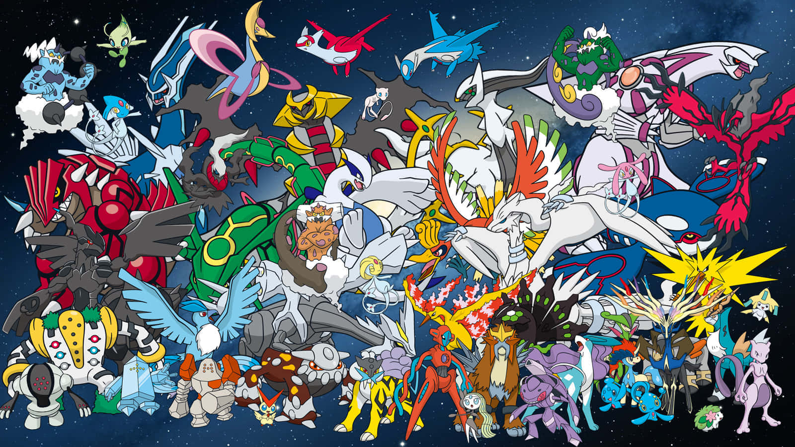 Escena de Batalla Intensa con Pokémon Legendarios Fondos de pantalla