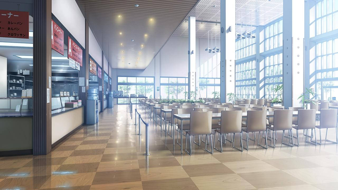 Escena de colegio anime: cafetería universitaria Fondos de pantalla