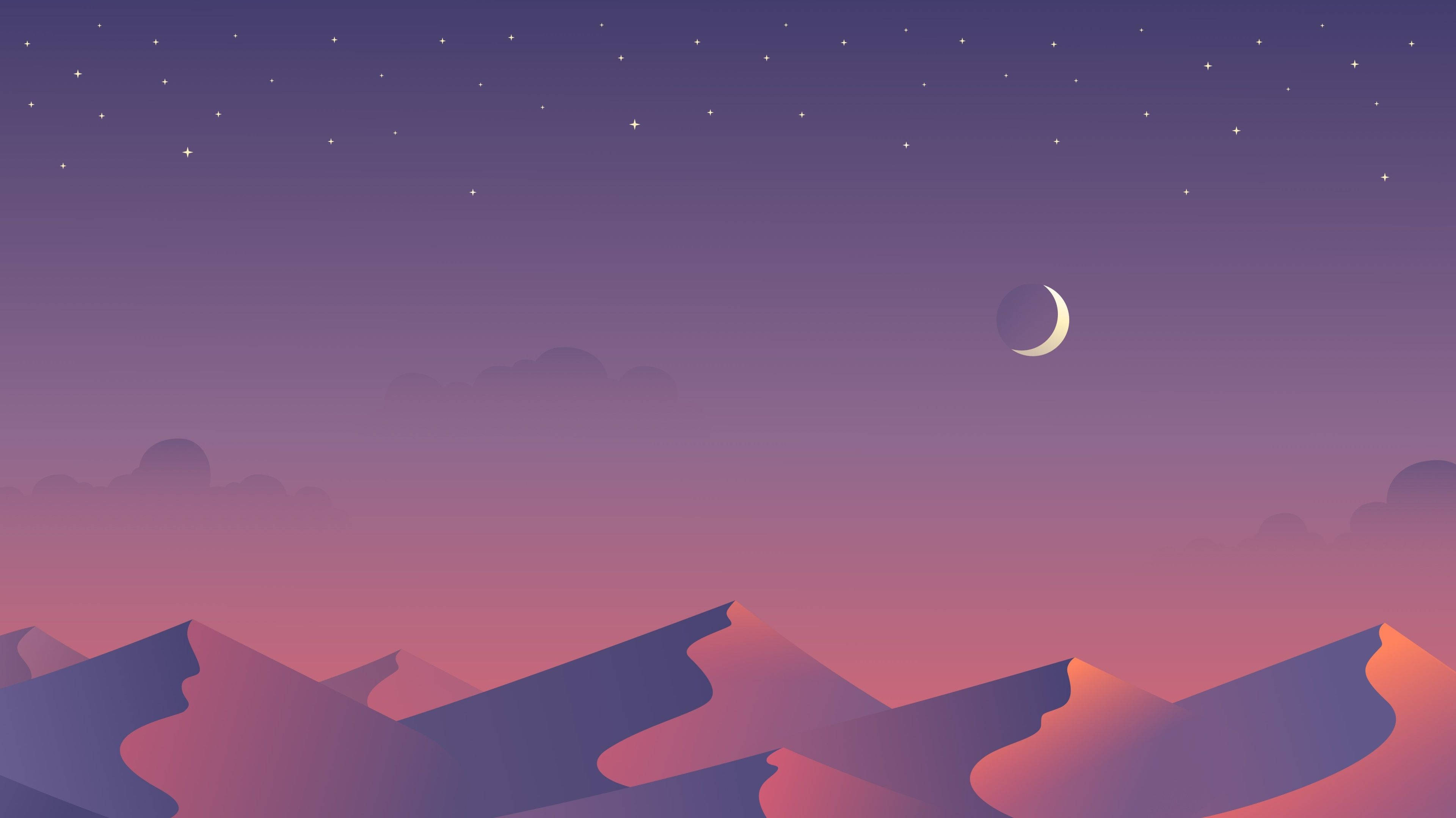 Escena de montaña y luna estética Fondos de pantalla