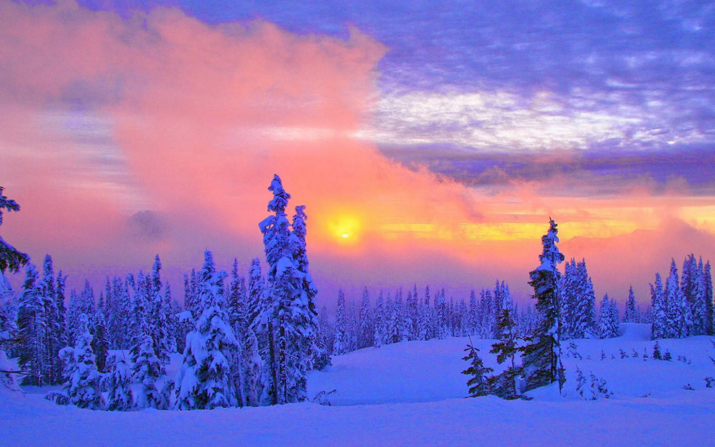 Escena invernal con atardecer intenso Fondos de pantalla