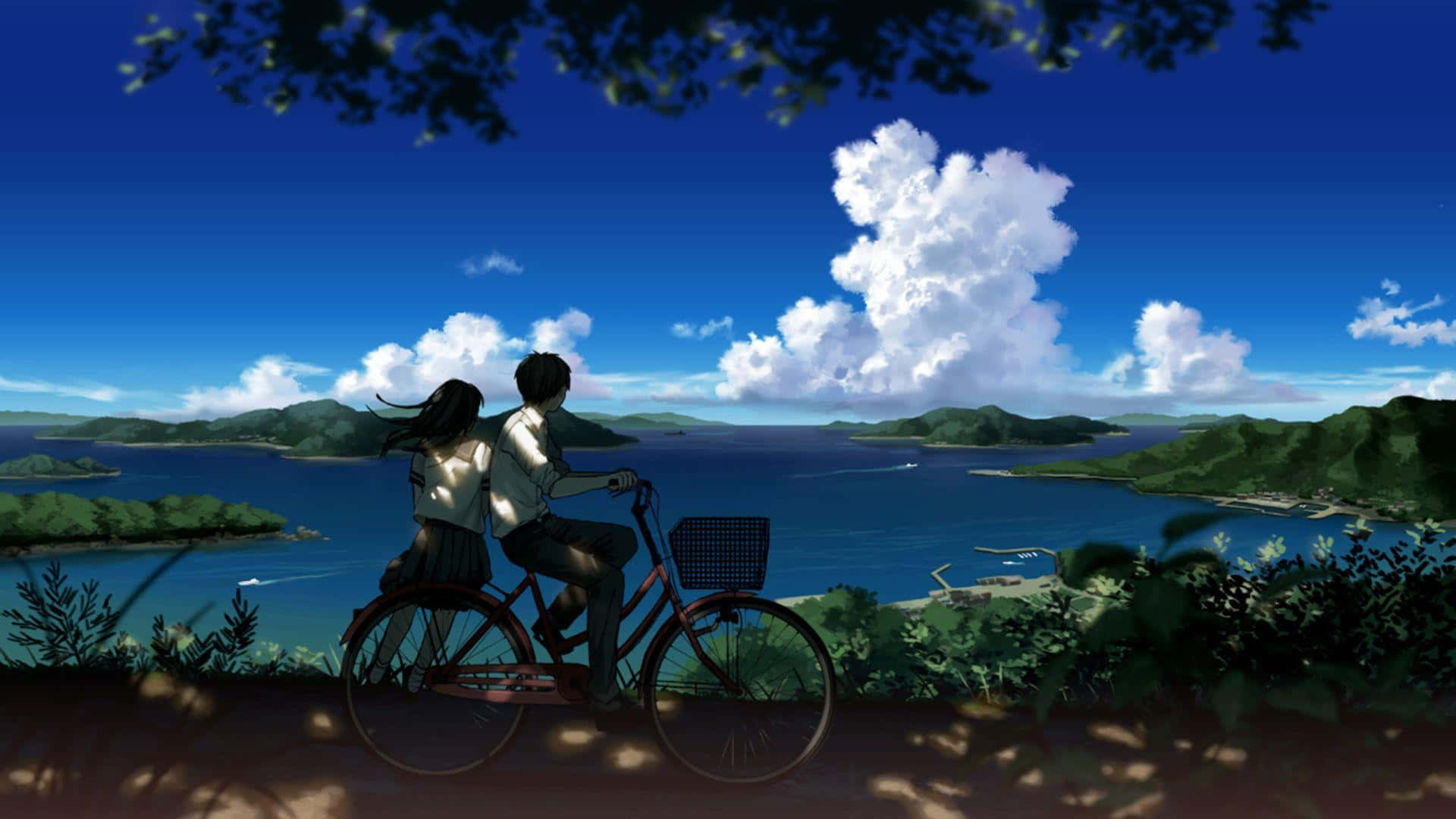 Escenario Anime Encantador con Cerezos en Flor Fondos de pantalla