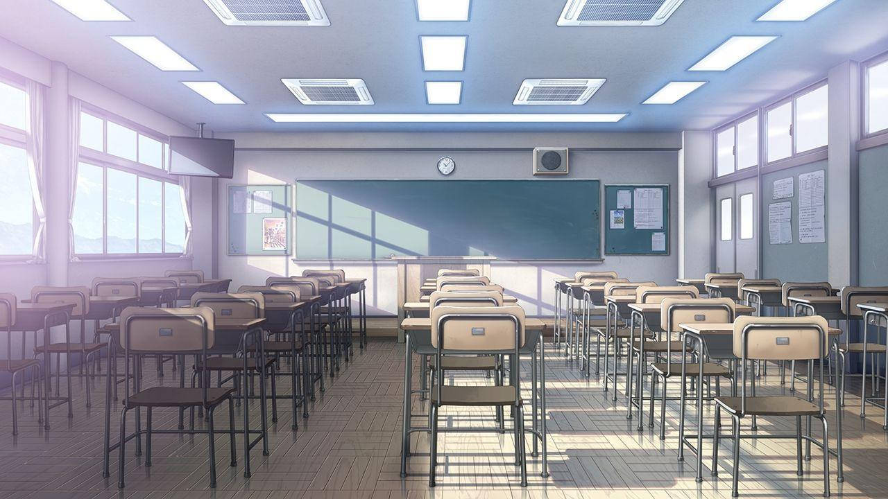 Escenario escolar de anime: aula vacía Fondos de pantalla