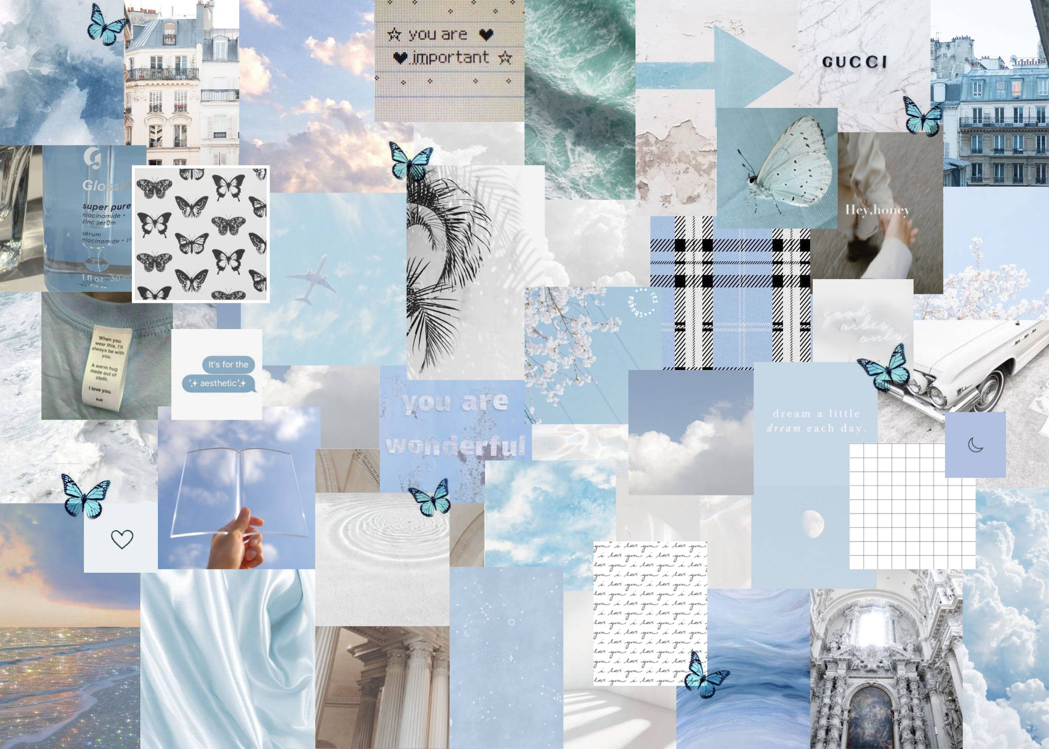 Escritorio collage azul estético simple Fondos de pantalla