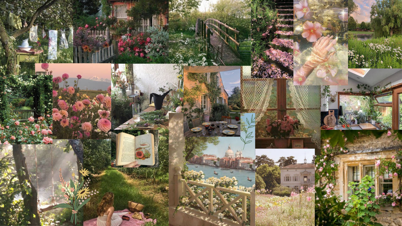 Escritorio Cottagecore de Flores Románticas Fondos de pantalla