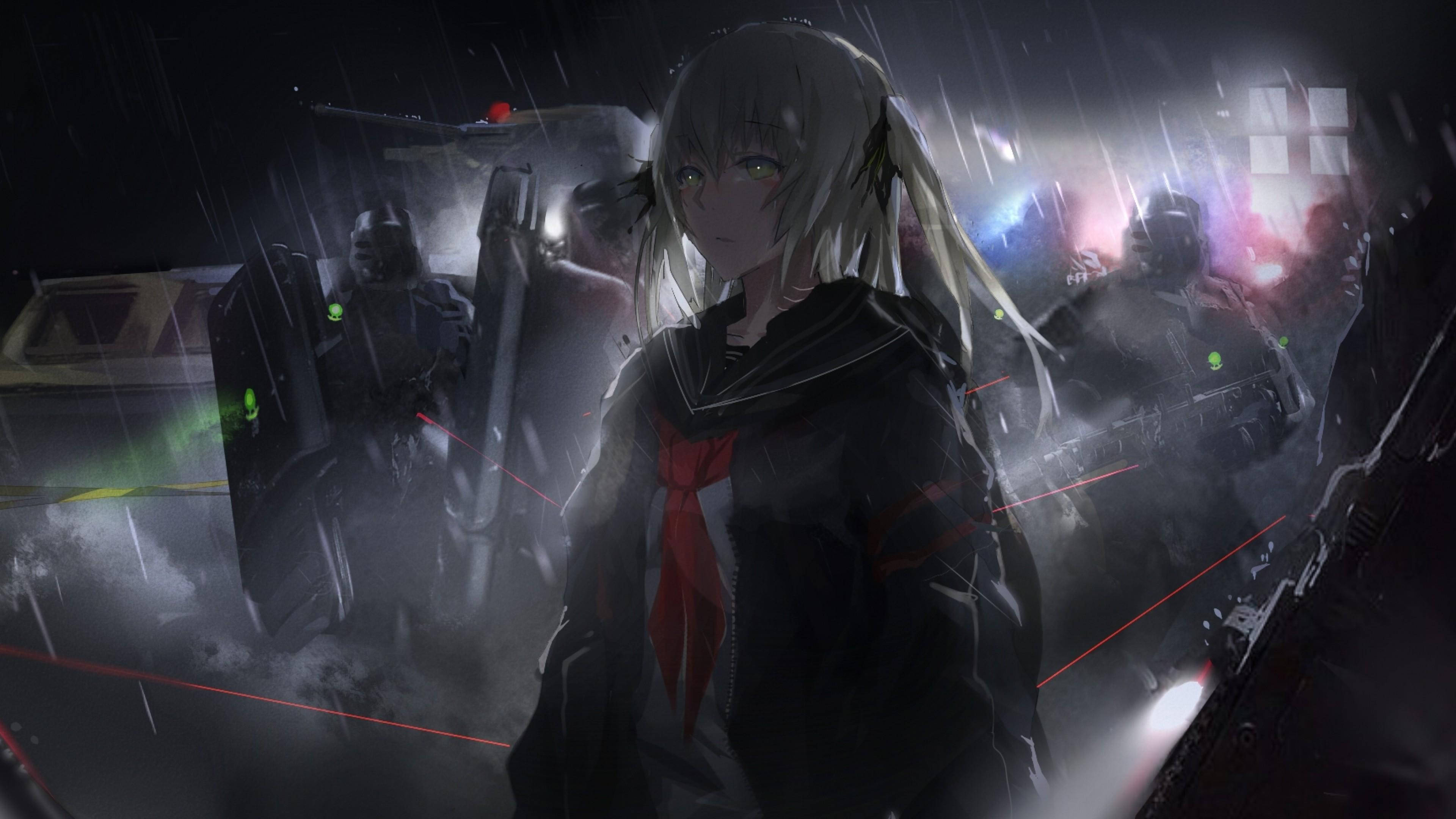 Escritorio de chica escolar con estética oscura de anime Fondos de pantalla