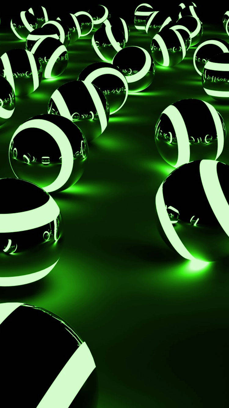 Esferas metálicas luminosas verdes para iPhone Fondos de pantalla