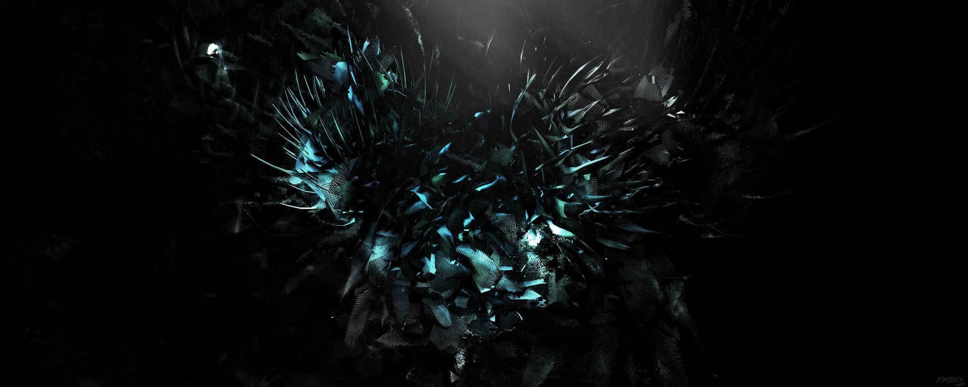 Fondo de pantalla abstracto de espinas plateadas con niebla para dos monitores