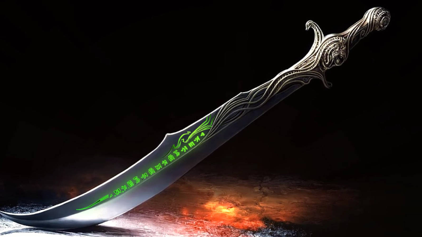 Espada con inscripciones verdes brillantes Fondos de pantalla