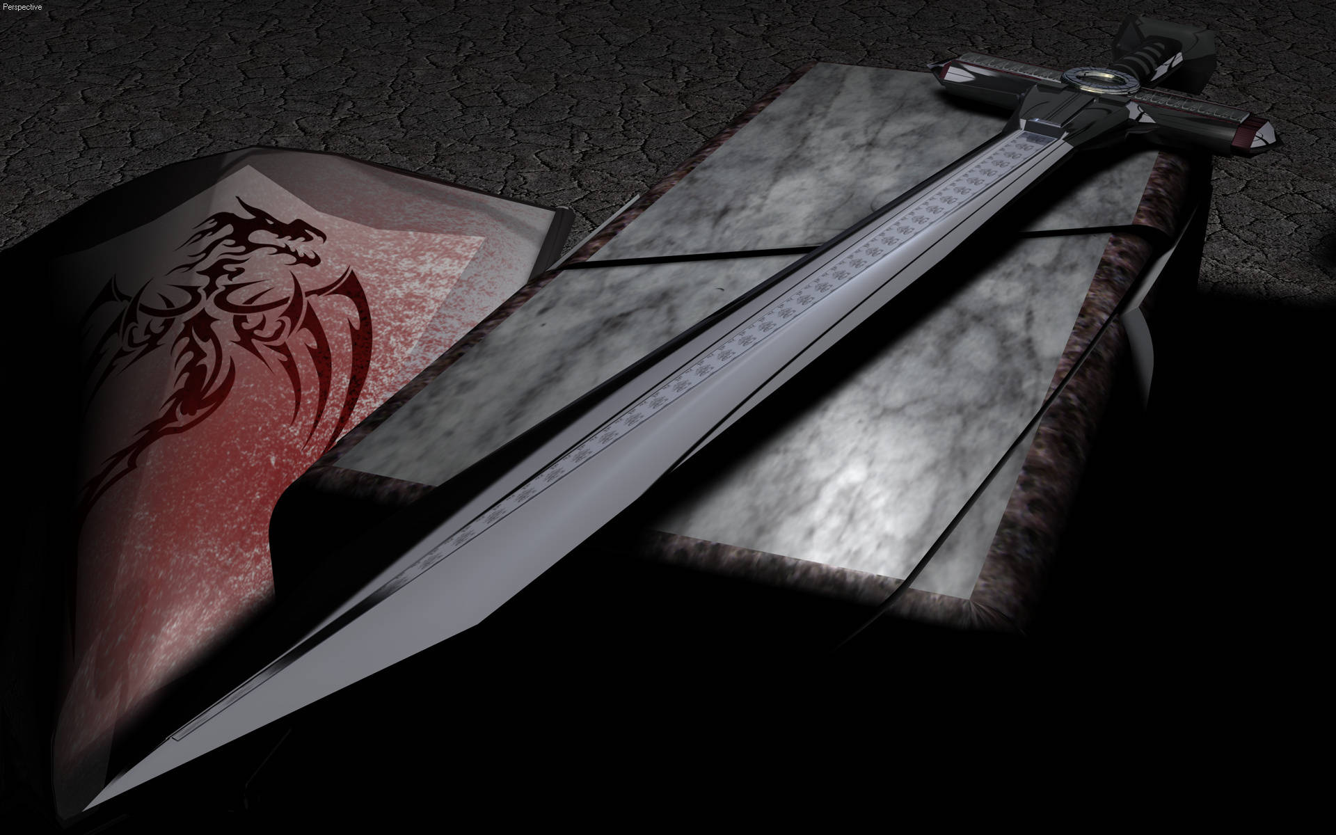 Espada negra sobre mármol con escudo Fondos de pantalla