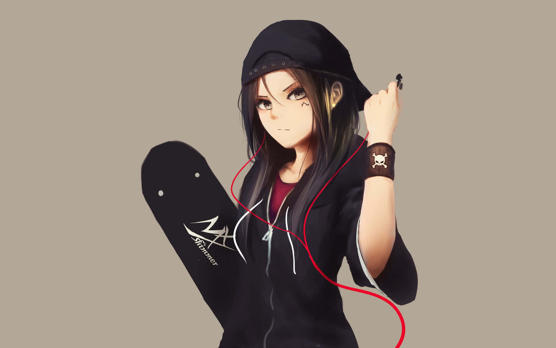 Esta estilosa chica anime lleva una sudadera genial. Fondos de pantalla