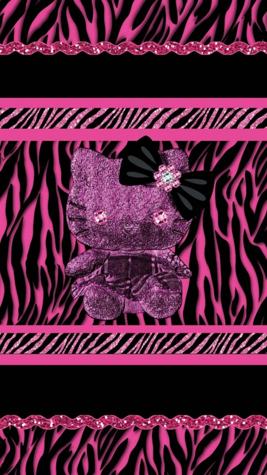 Estampado de Hello Kitty Negra con Patrón Animal Fondos de pantalla