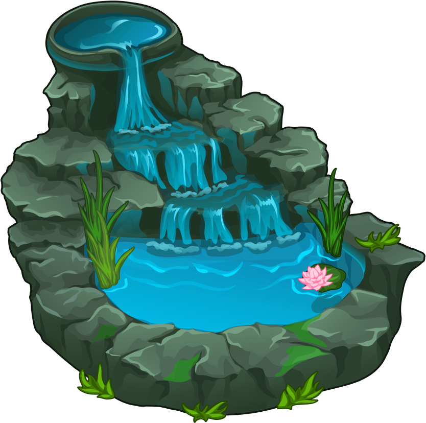 Estanque Tranquilo de Cascada de Dibujos Animados Fondos de pantalla