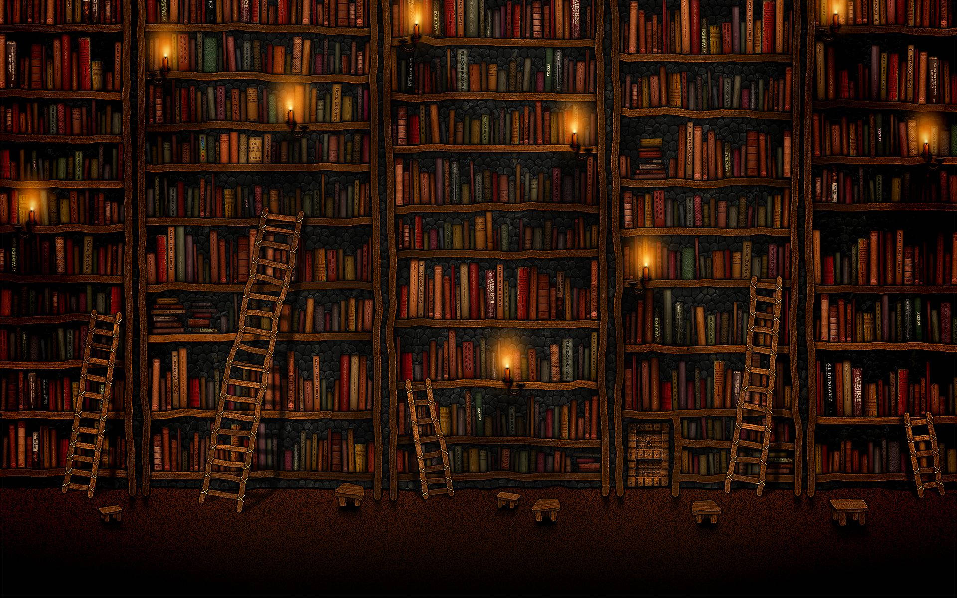 Estante de libros estético marrón con laptop Fondos de pantalla
