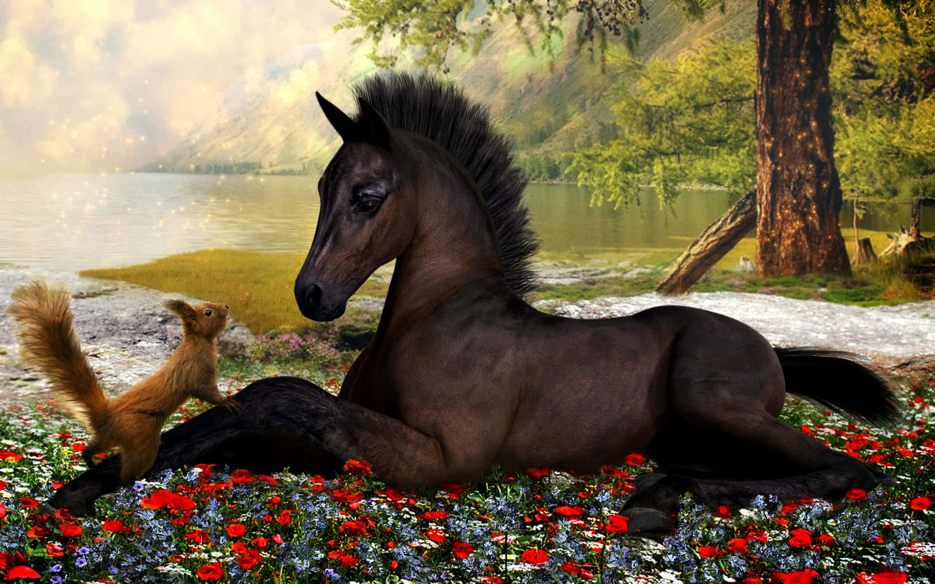 ¡Este adorable caballo está listo para divertirse bajo el sol! Fondos de pantalla