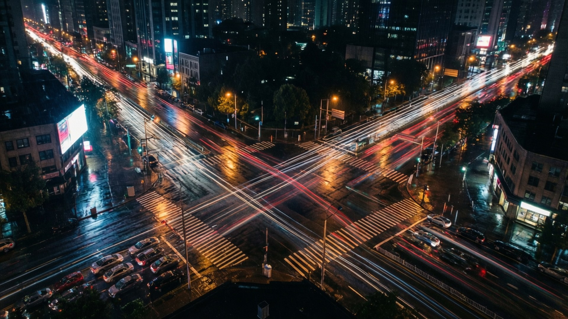 Estelas de luz en cuadrícula urbana Fondos de pantalla
