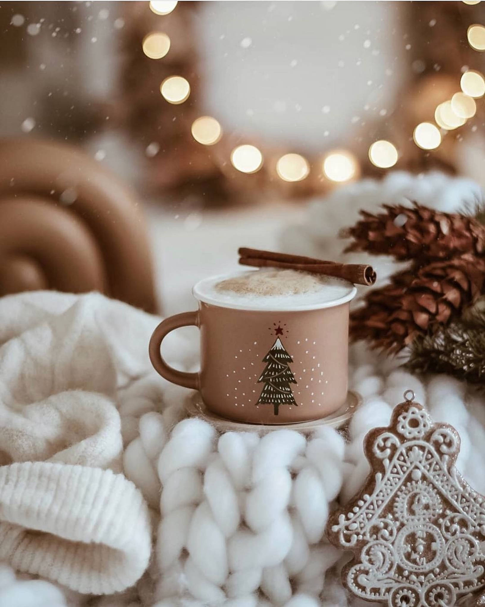 Estética Acogedora de Navidad en Beige Fondos de pantalla