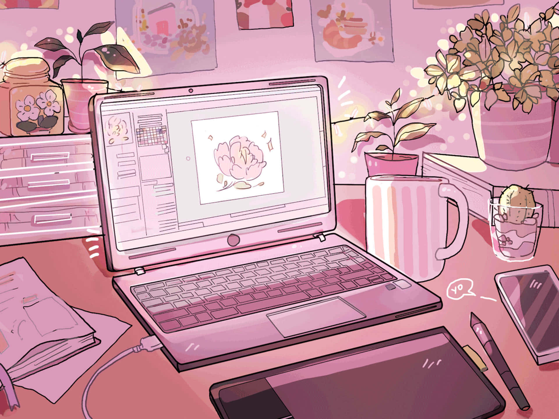 Estética Anime Rosa Vibrante Fondos de pantalla