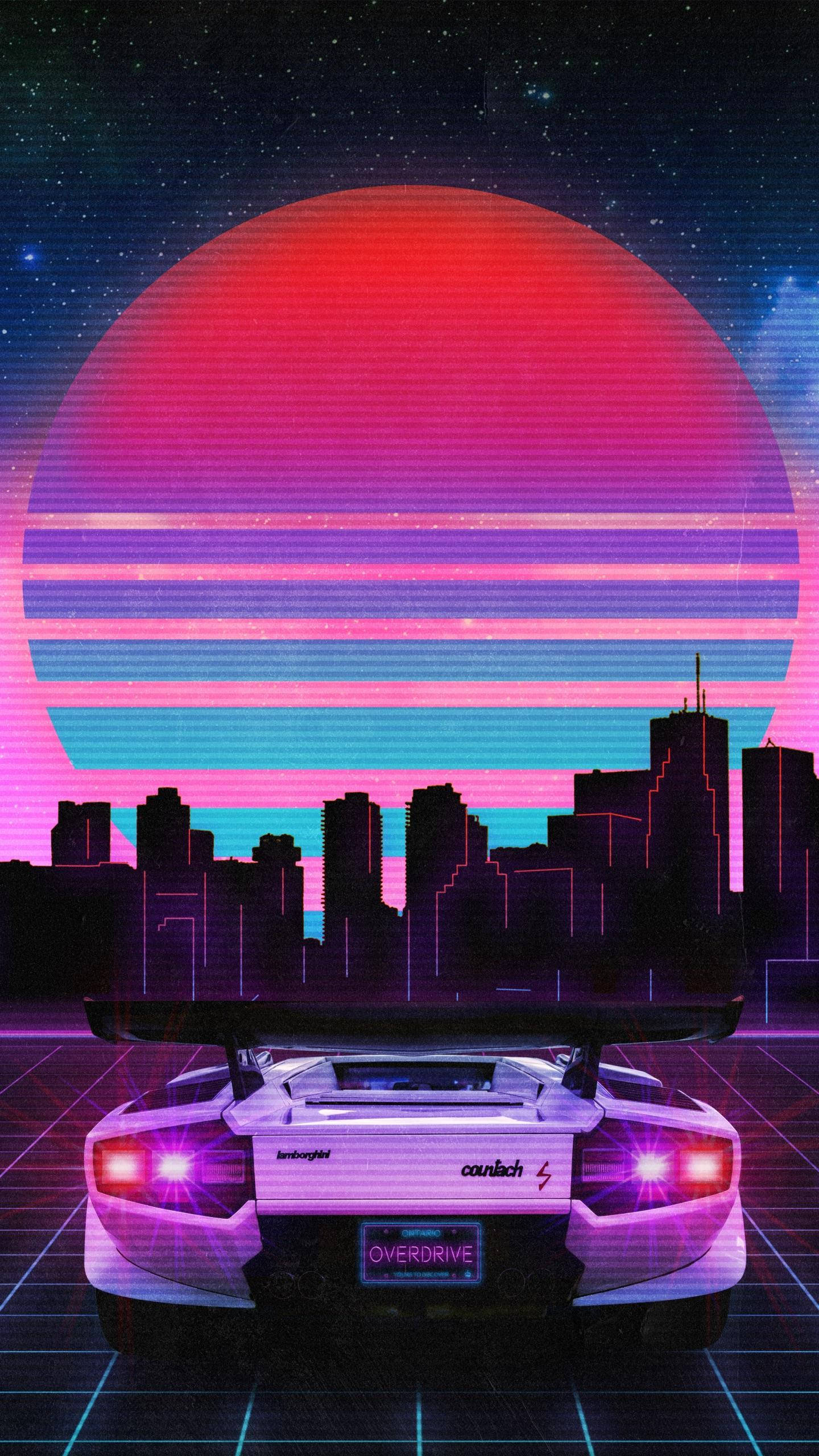 Estética de auto JDM con atardecer vaporwave Fondos de pantalla