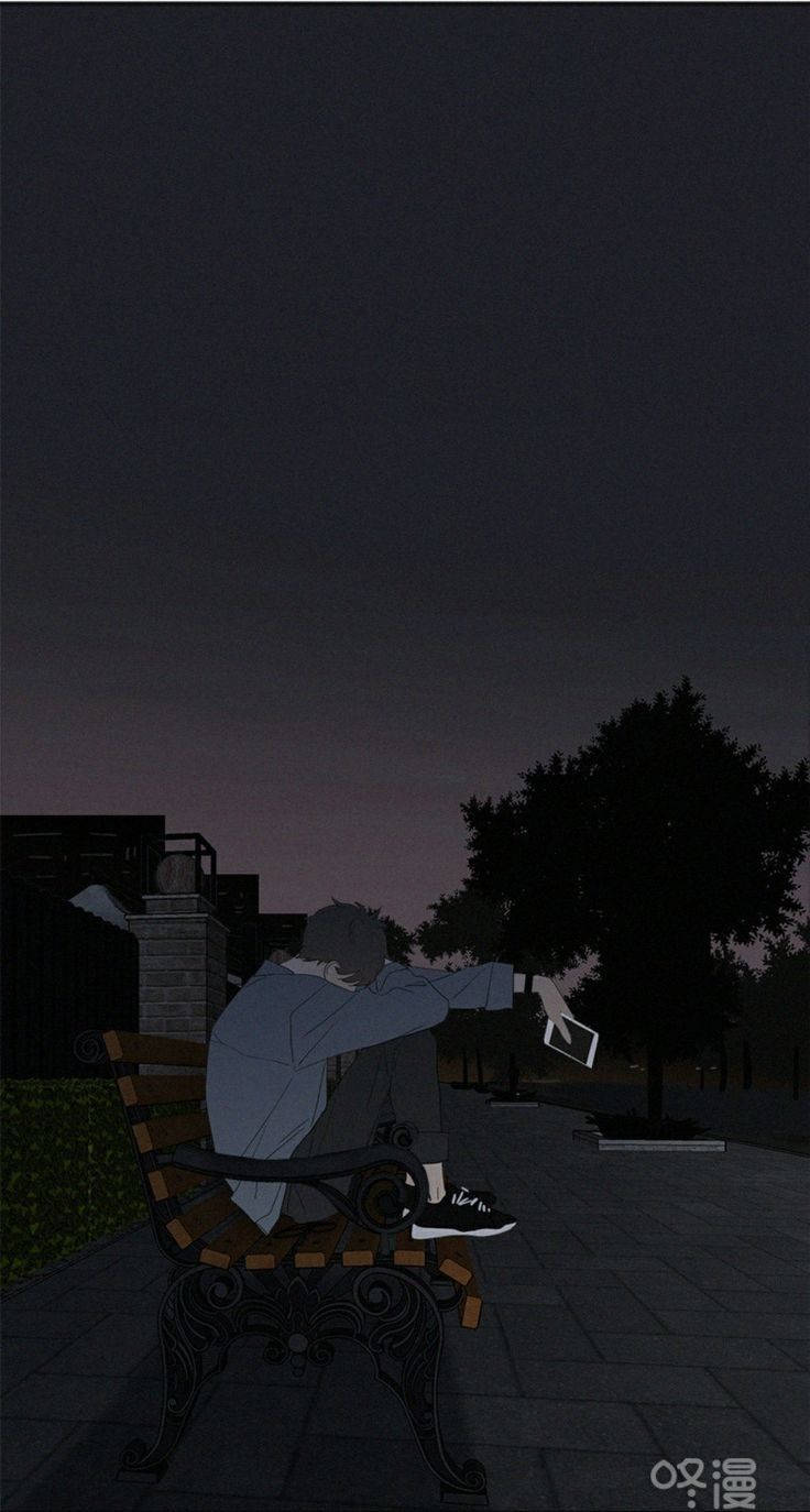 Estética de Melancolía Anime: Una Figura Solitaria en una Banca del Parque Fondos de pantalla