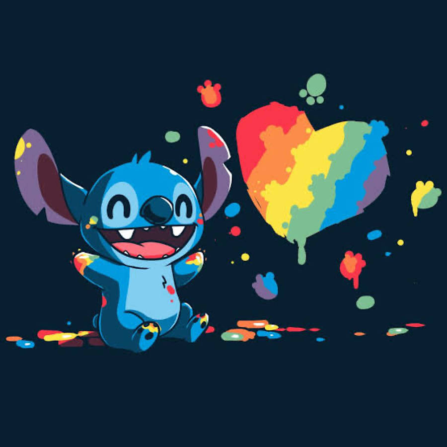 Estética de Stitch con Corazón Arcoíris Fondos de pantalla