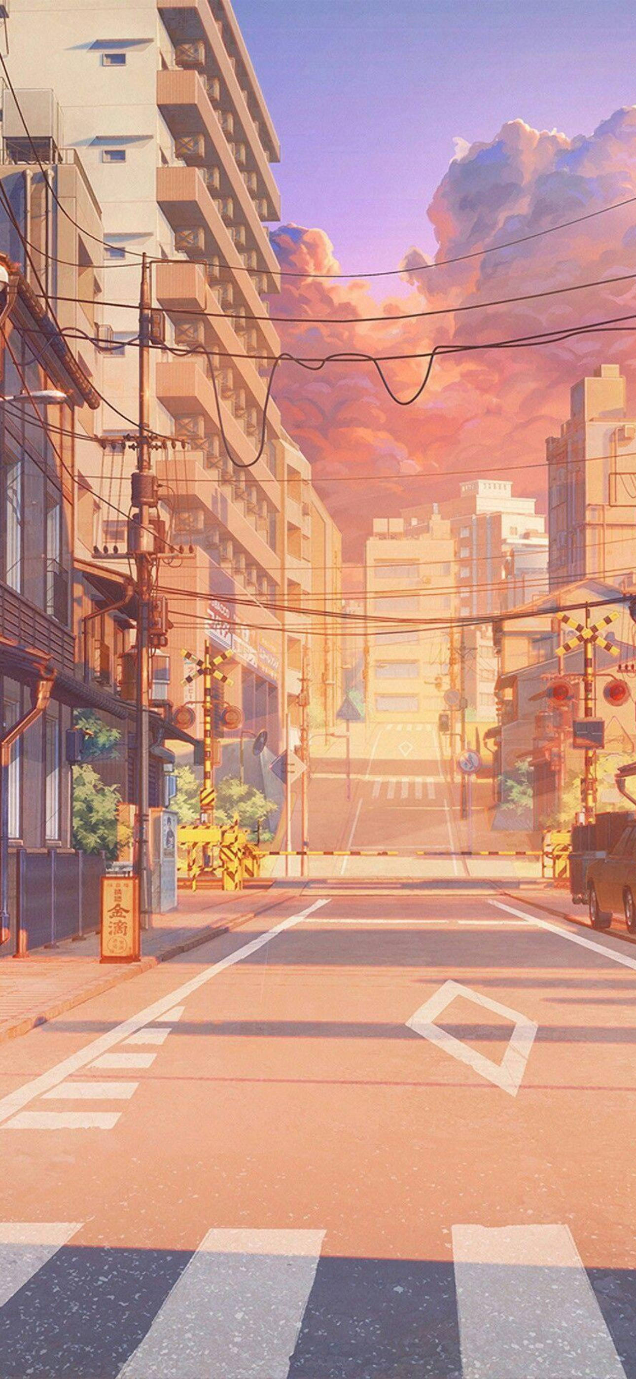 Estética Japonesa - Calle Pastel Suave como fondo de pantalla para iPhone Fondos de pantalla