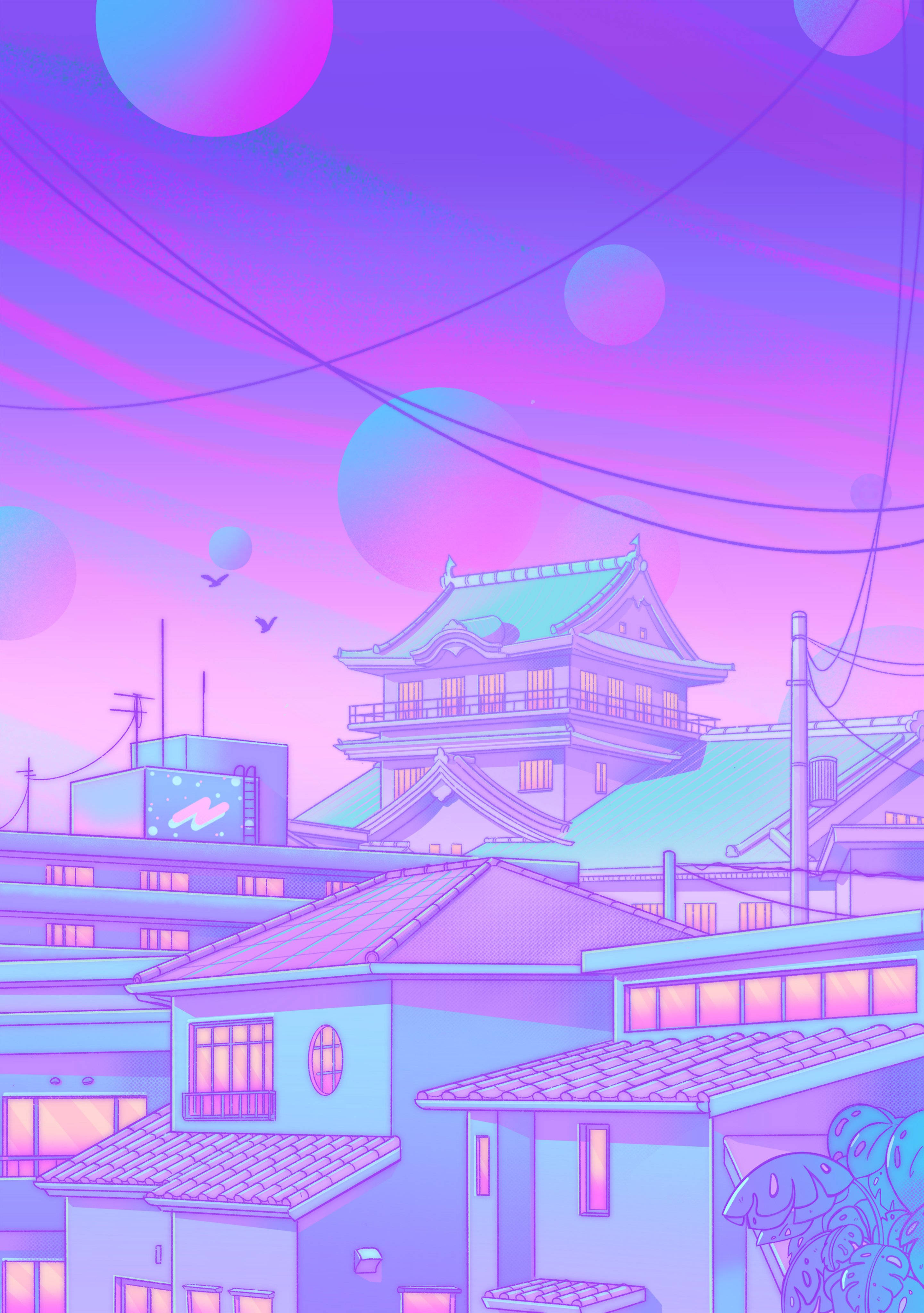 Estética japonesa pastel de esferas en el vecindario Fondos de pantalla