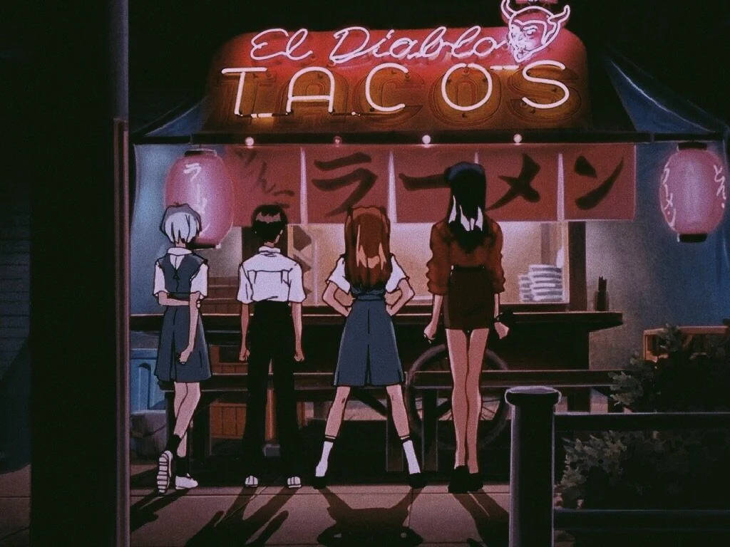 Estética retro anime adorable de Evangelion Fondos de pantalla
