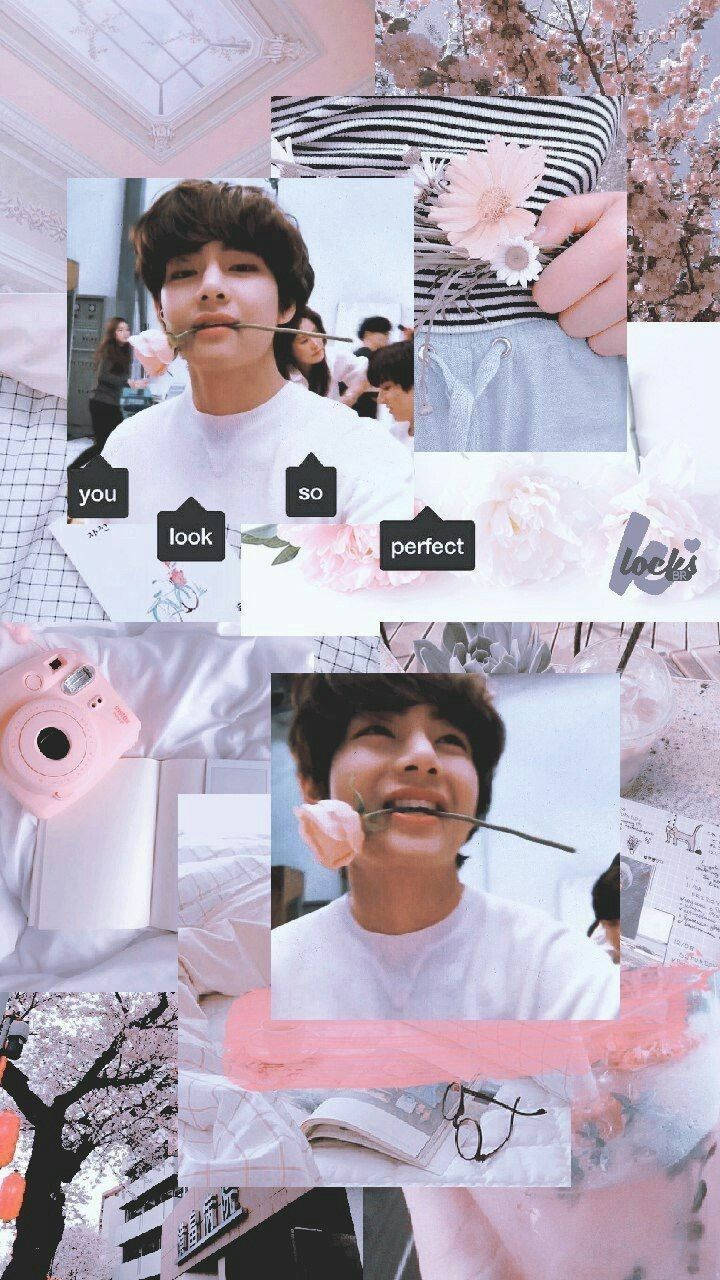 Estética Rosa Pastel del Miembro V de BTS Fondos de pantalla