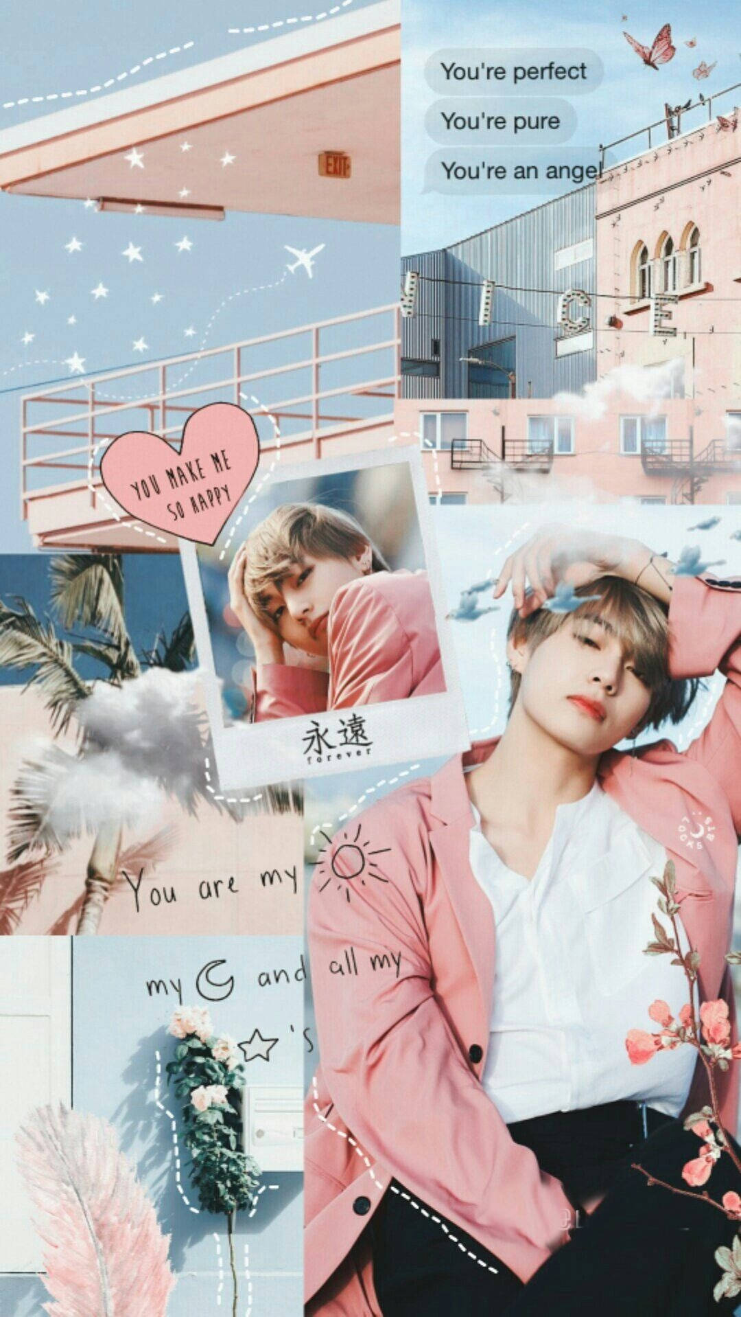 Estética Rosa y Linda de Kim Tae-Hyung Fondos de pantalla