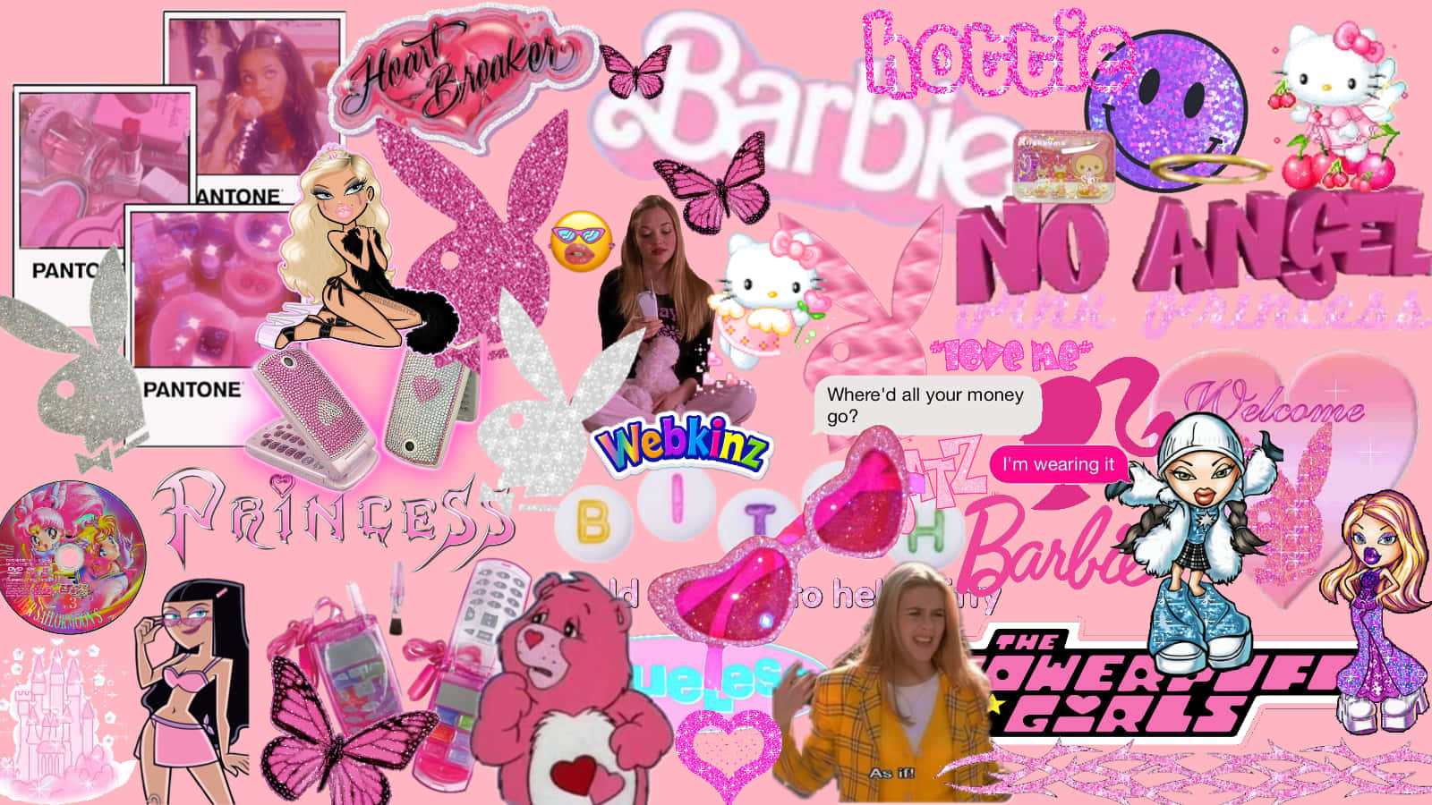 Estética Y2K Cibernética Rosa de Personajes de Caricatura Fondos de pantalla