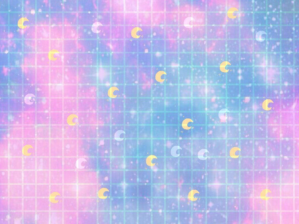 Estética Y2K Líneas de Cuadrícula y Luna Creciente Fondos de pantalla