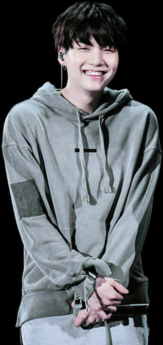Estrella del K Pop Sonriente con Sudadera Gris Fondos de pantalla