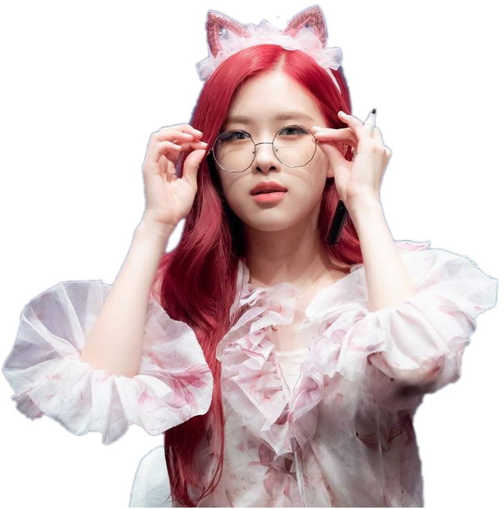 Estrella Kpop de Cabello Rojo con Orejas de Gato y Lentes Fondos de pantalla