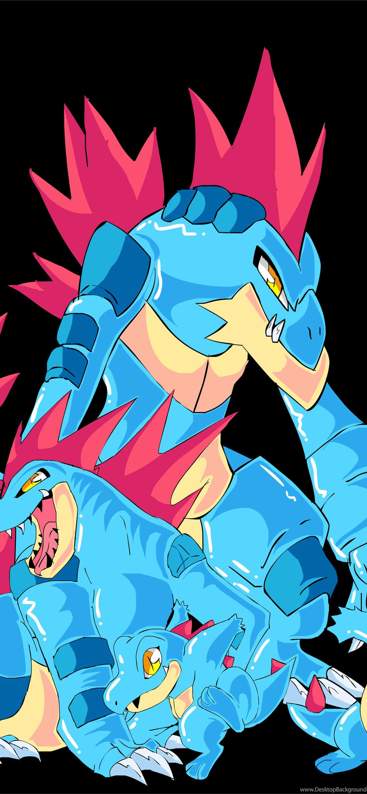 Evolución de Totodile - Instantáneas de Totodile, Croconaw y Feraligatr en Negro Fondos de pantalla
