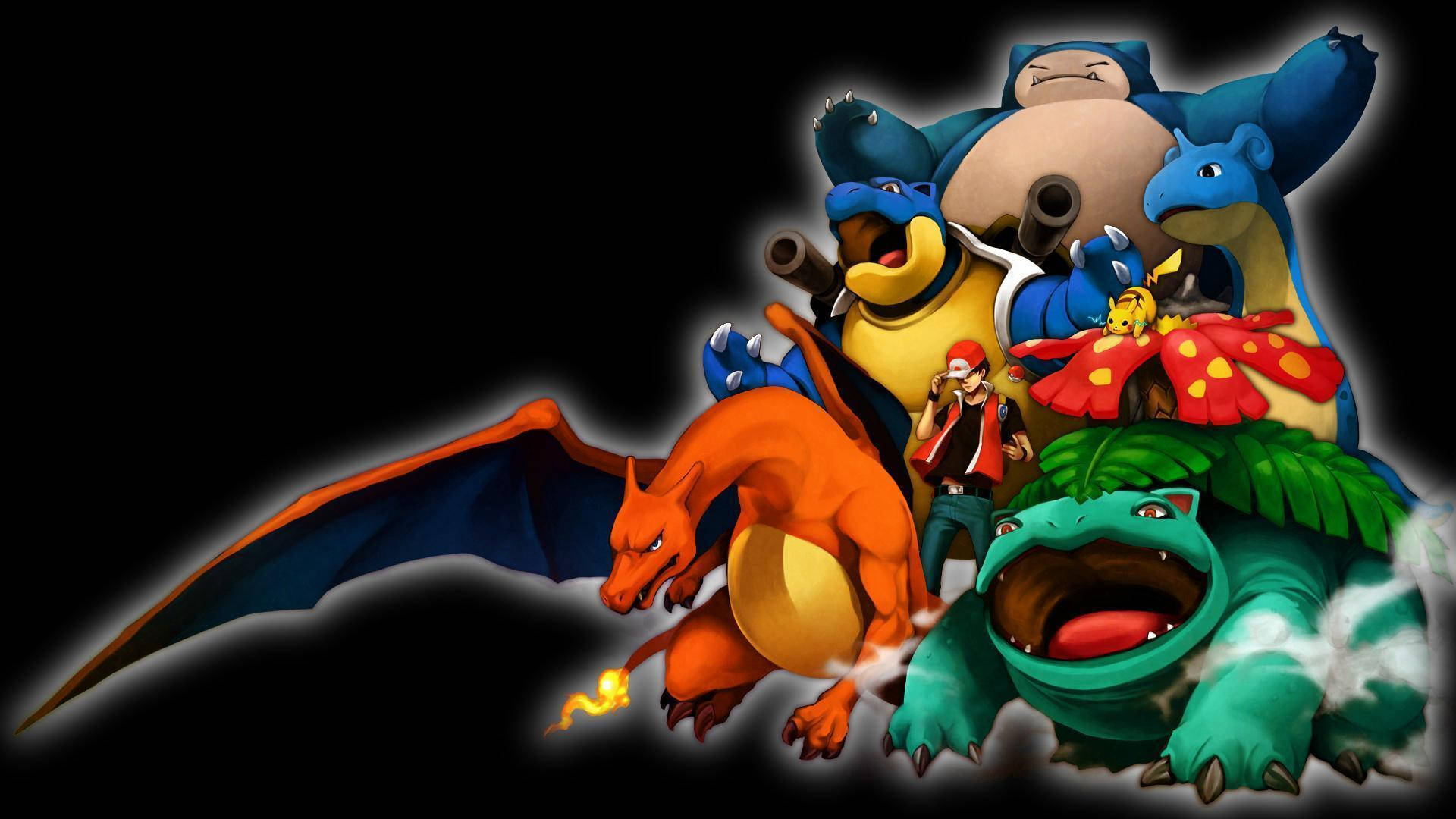 Evolución de Bulbasaur, Charmander, Squirtle, Ash, Pikachu y Pokémon dinosaurio