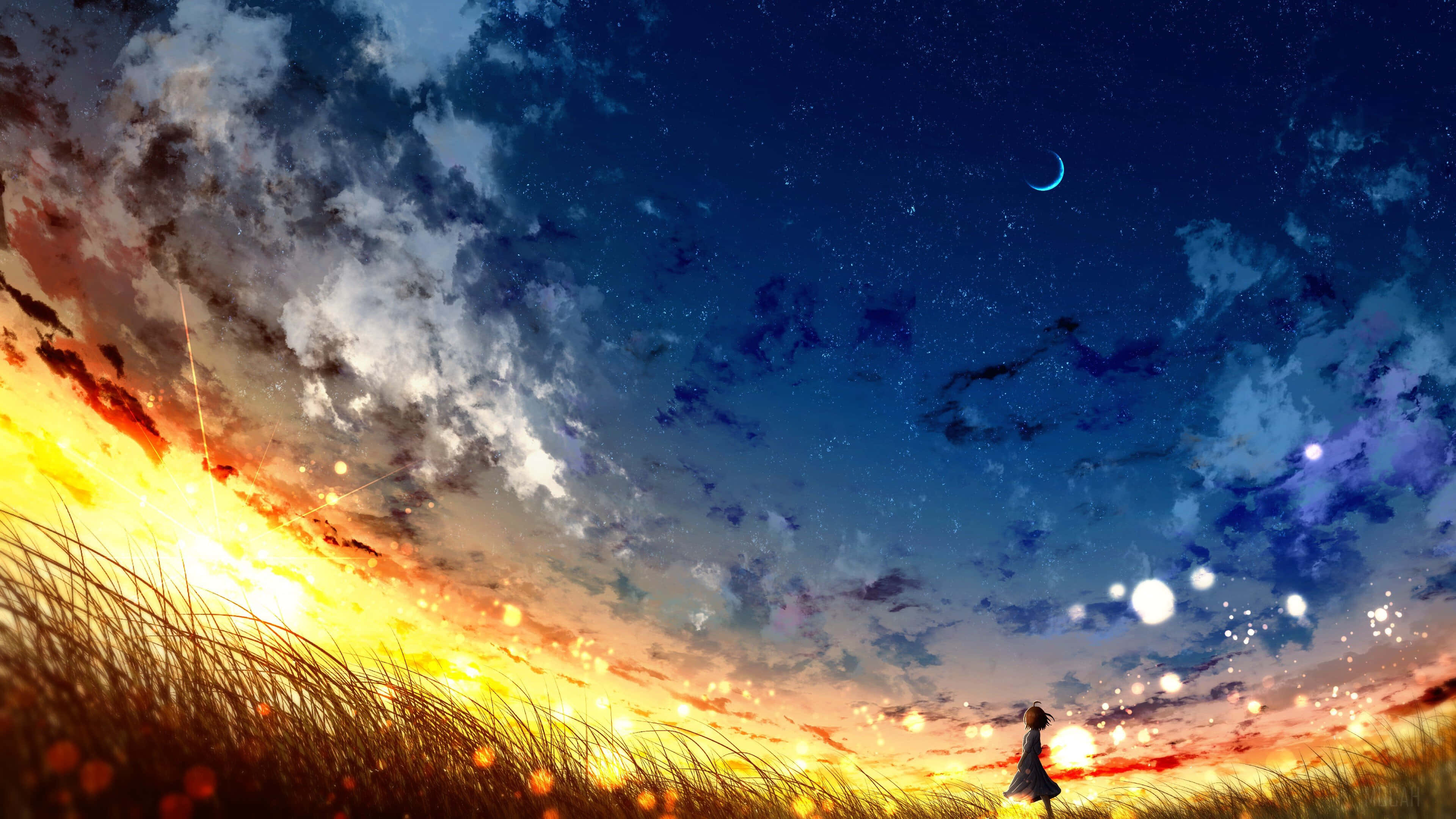 Explora el cielo al atardecer del Paisaje Anime Fondos de pantalla