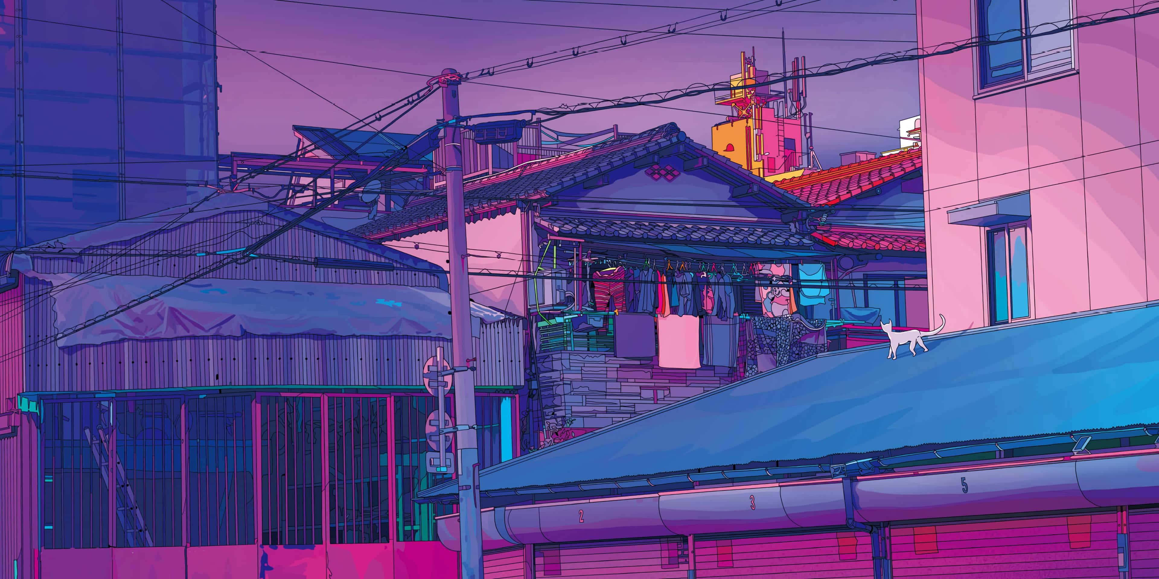 ¡Explora las vibrantes calles de la Ciudad Anime! Fondos de pantalla
