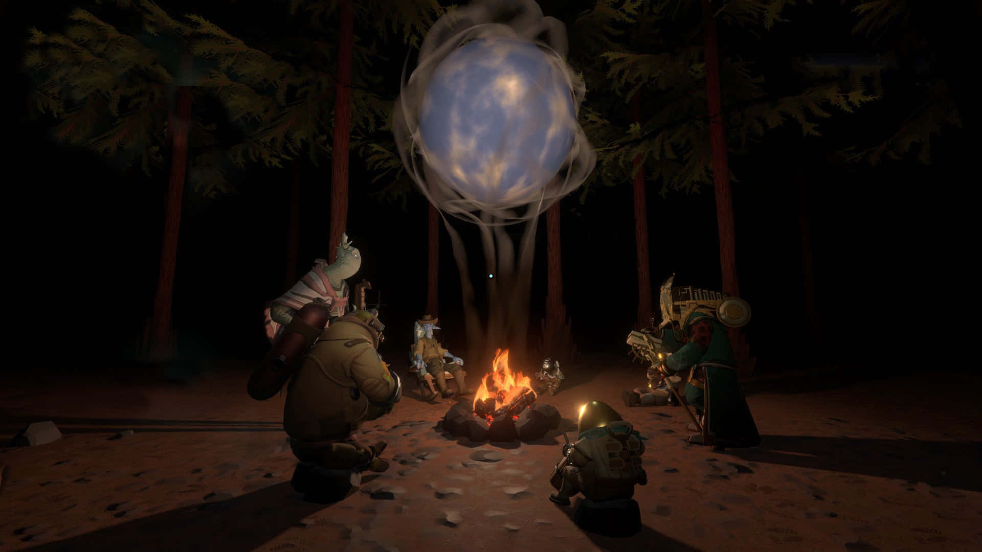 Exploradores de Outer Wilds con fogata Fondos de pantalla