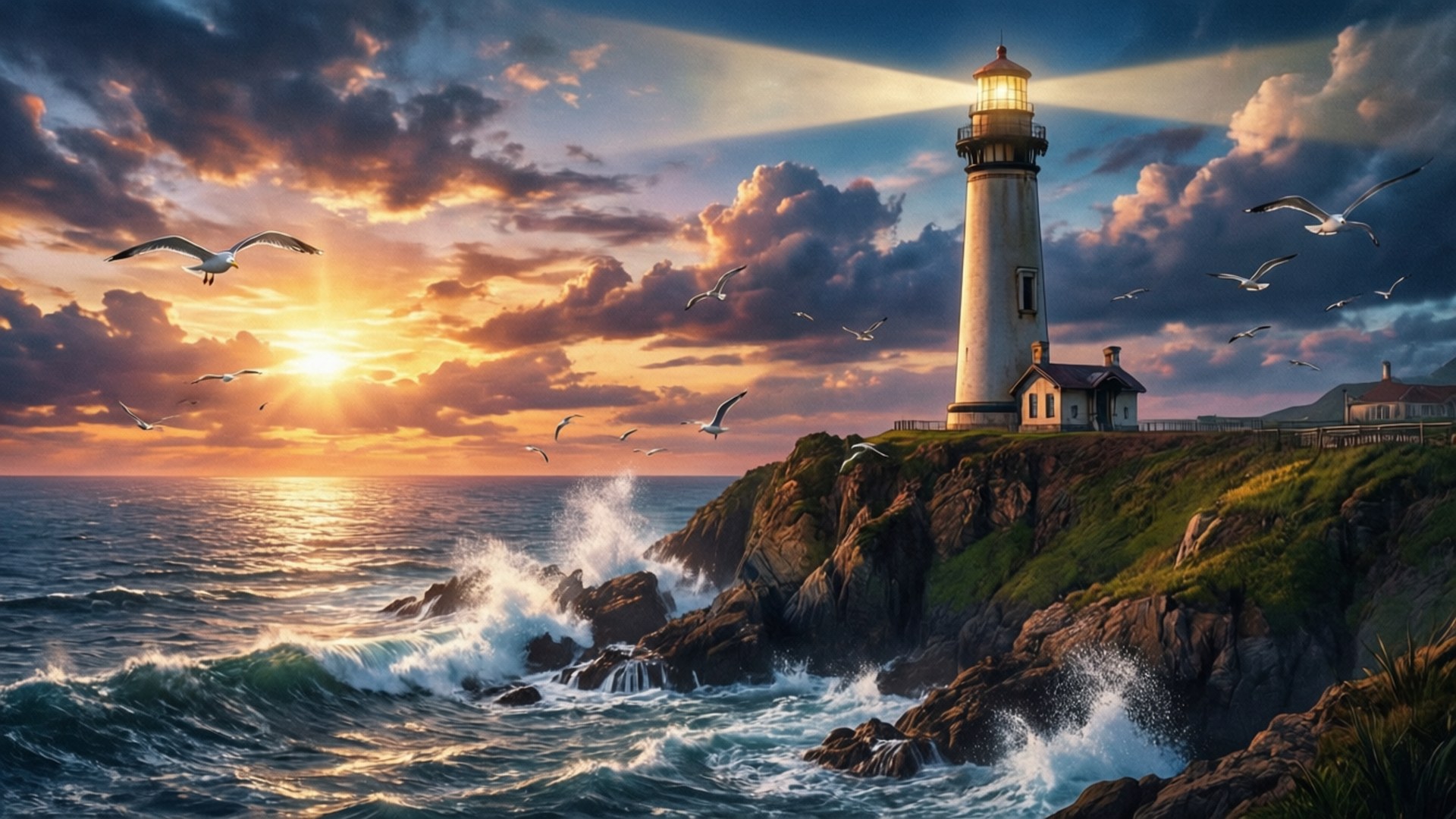 Faro en Acantilado al Atardecer Fondos de pantalla