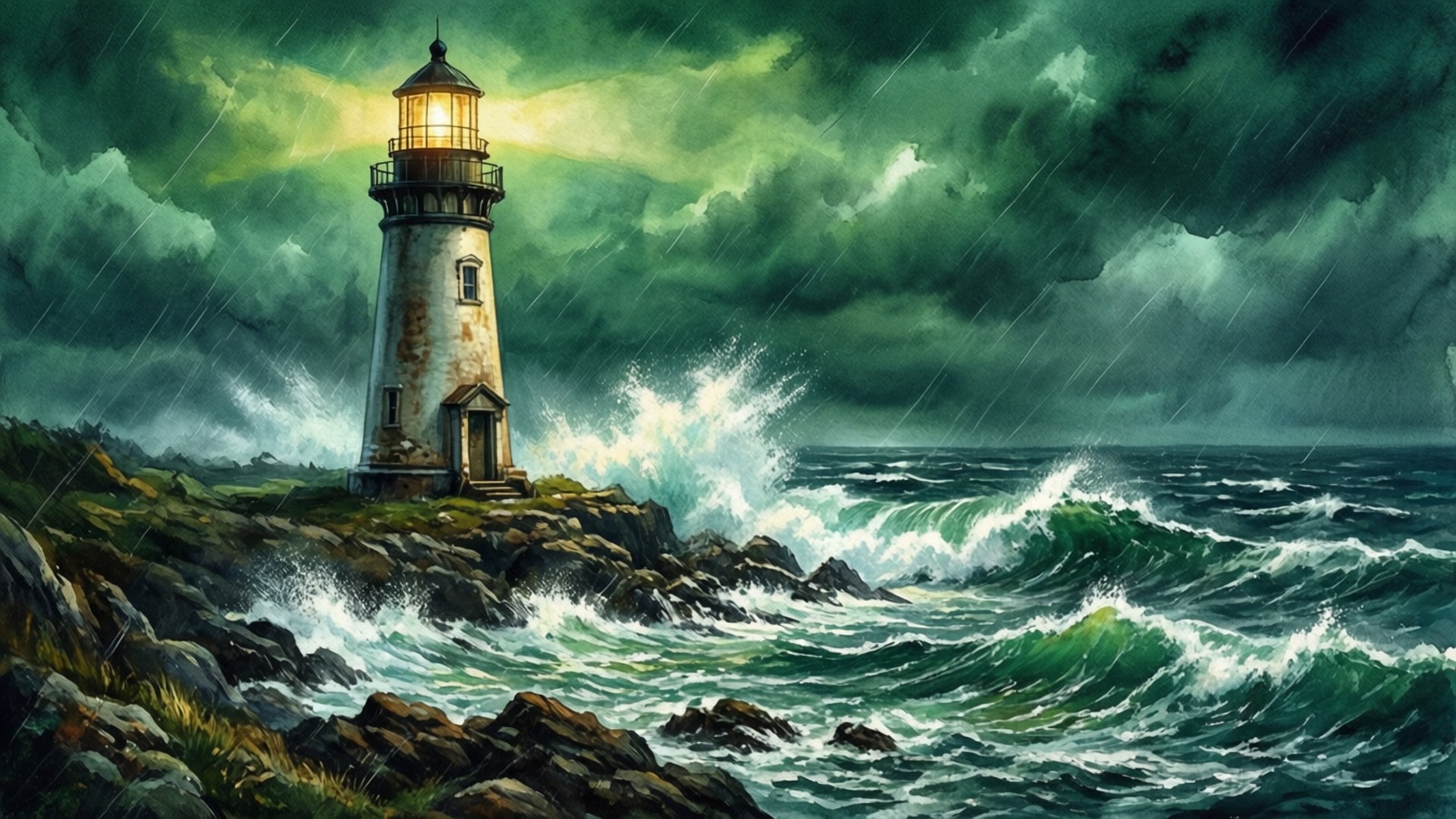 Faro Tormenta Verde Fondos de pantalla